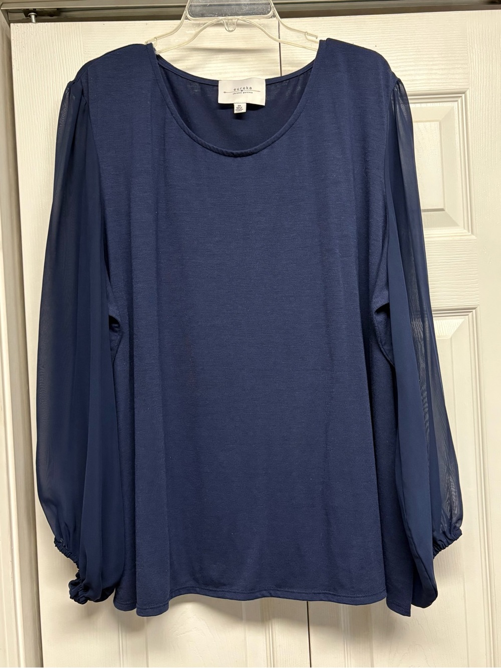 Eureka Sheer-Sleeve Navy Blouse 3X